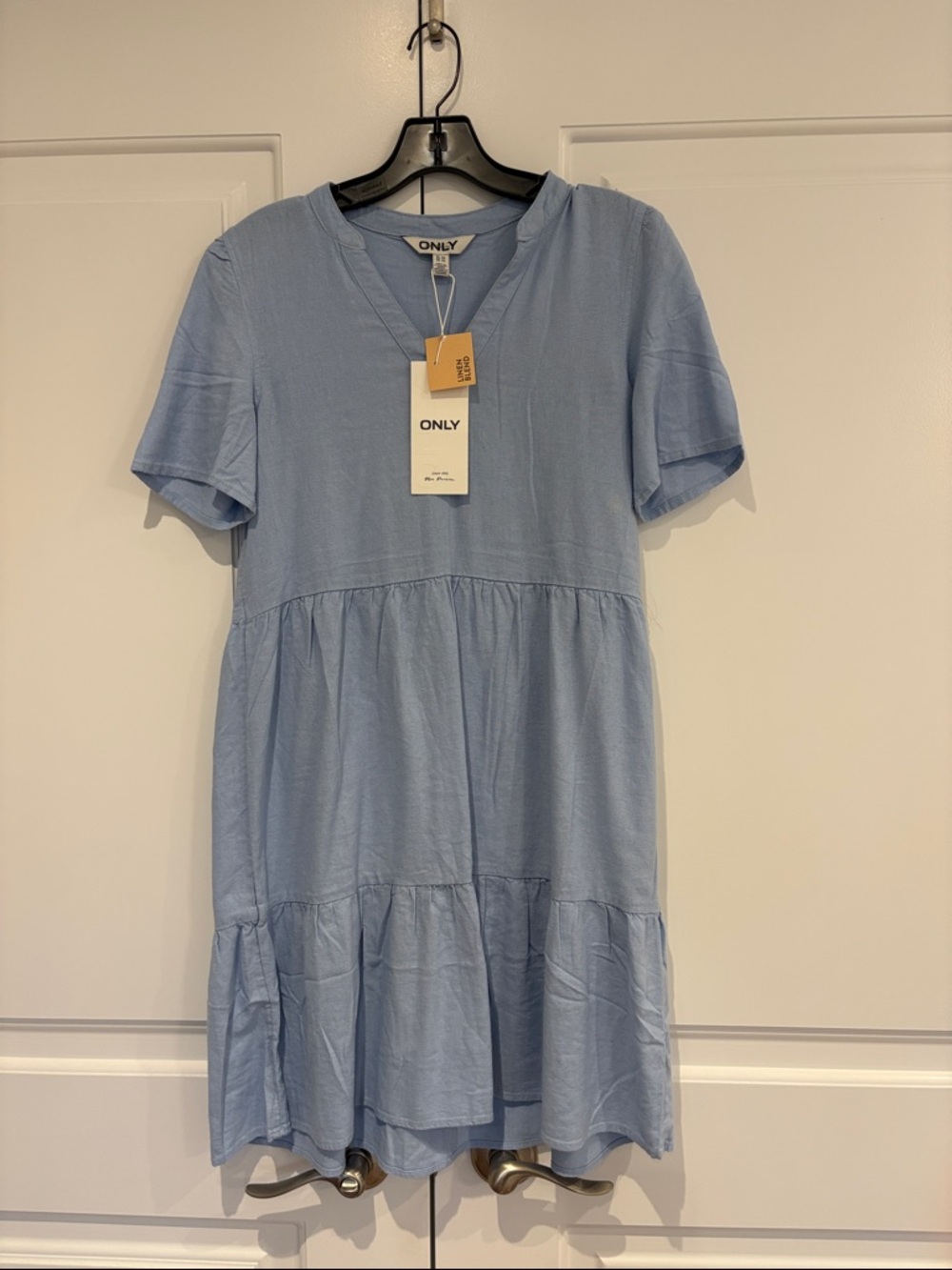 Only Light Blue Tiered Short Sleeve Dress